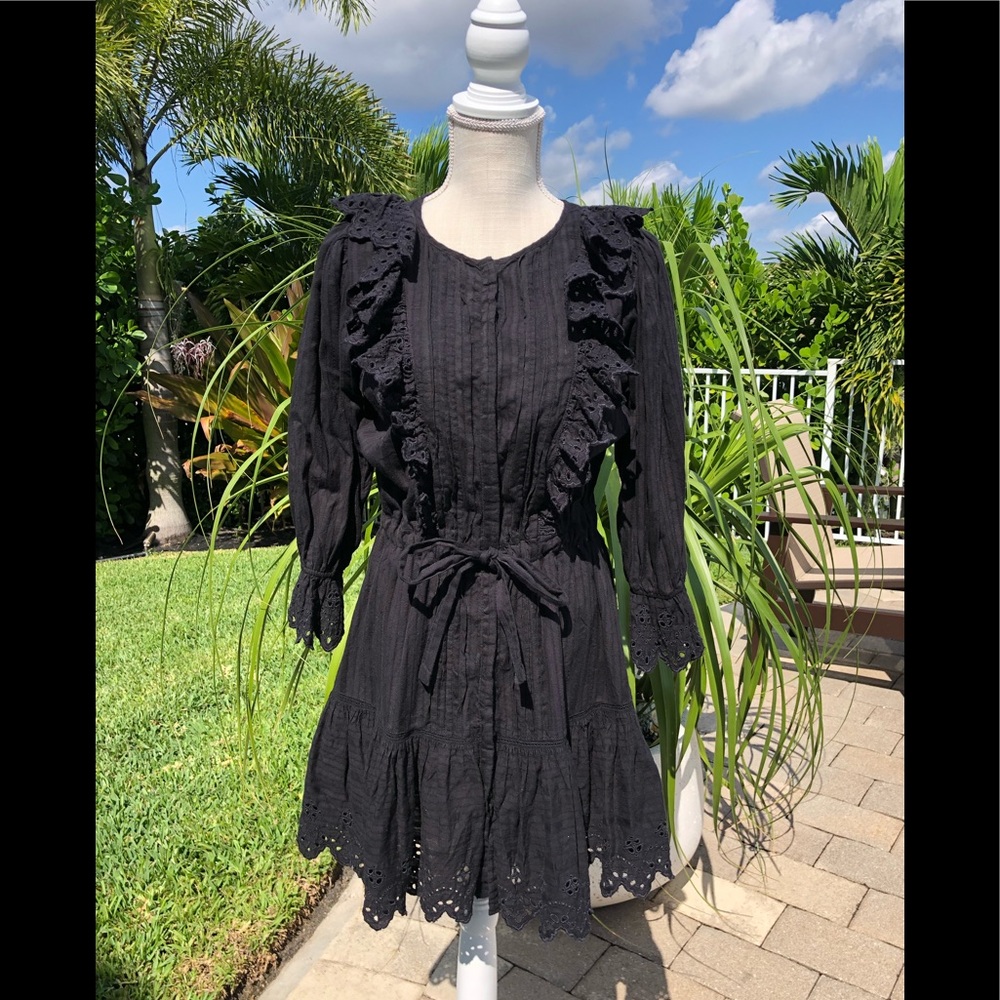 LA VIE REBECCA TAYLOR BLACK SATIN STRIPE DOBBY DRESS SIZE MEDIUM 💯 COTTON EUC - Picture 13 of 16